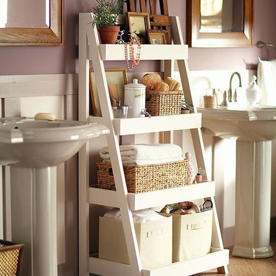 Ladder vanity small bathroom ideas #vanity #bathroomvanity #vanityideas #bathroom #bathroomideas #storage #organization #decorhomeideas
