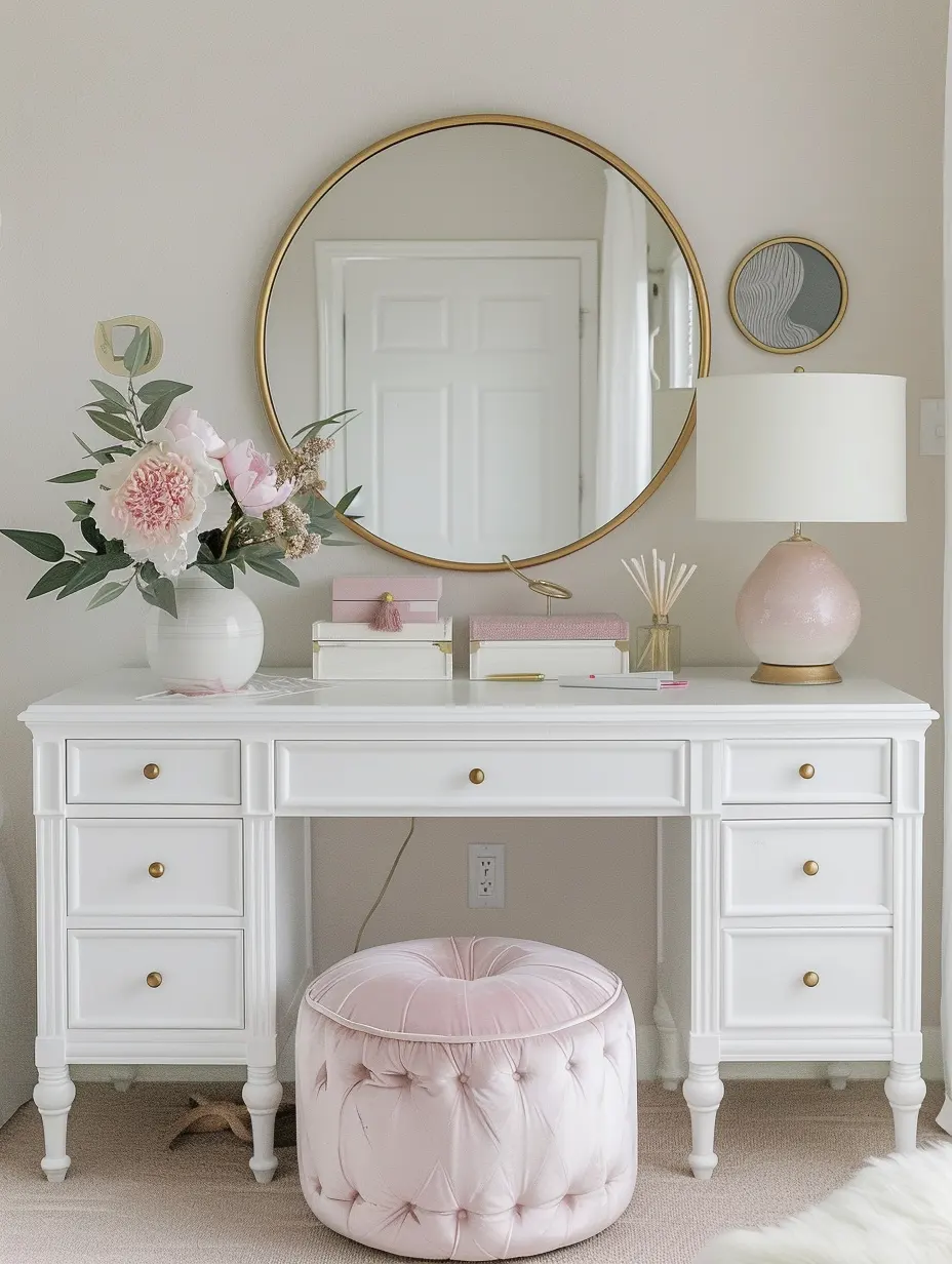 baby pink vanity decor