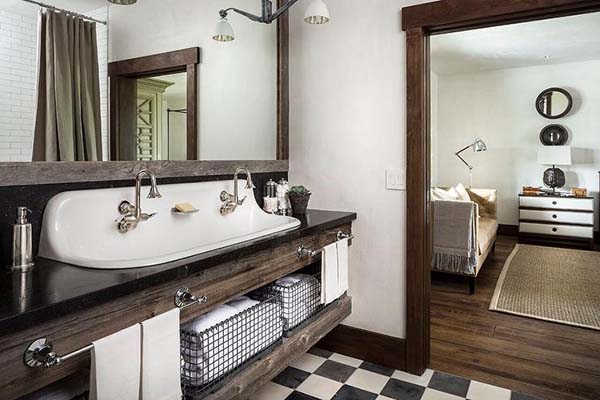 Wood sink vanity #troughsink #bathroom #farmhouse #sink #decorhomeideas