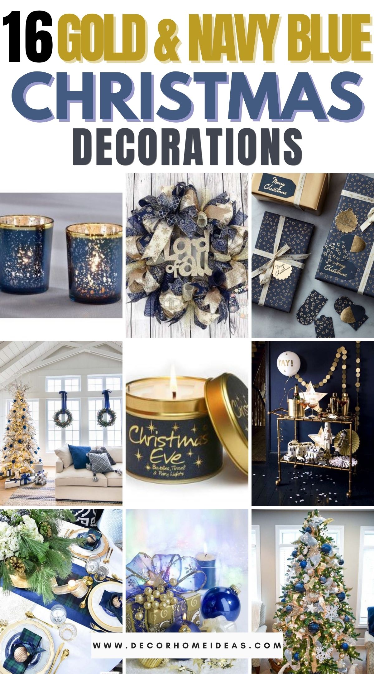 16 Gold and Navy Blue Christmas Decorations 2