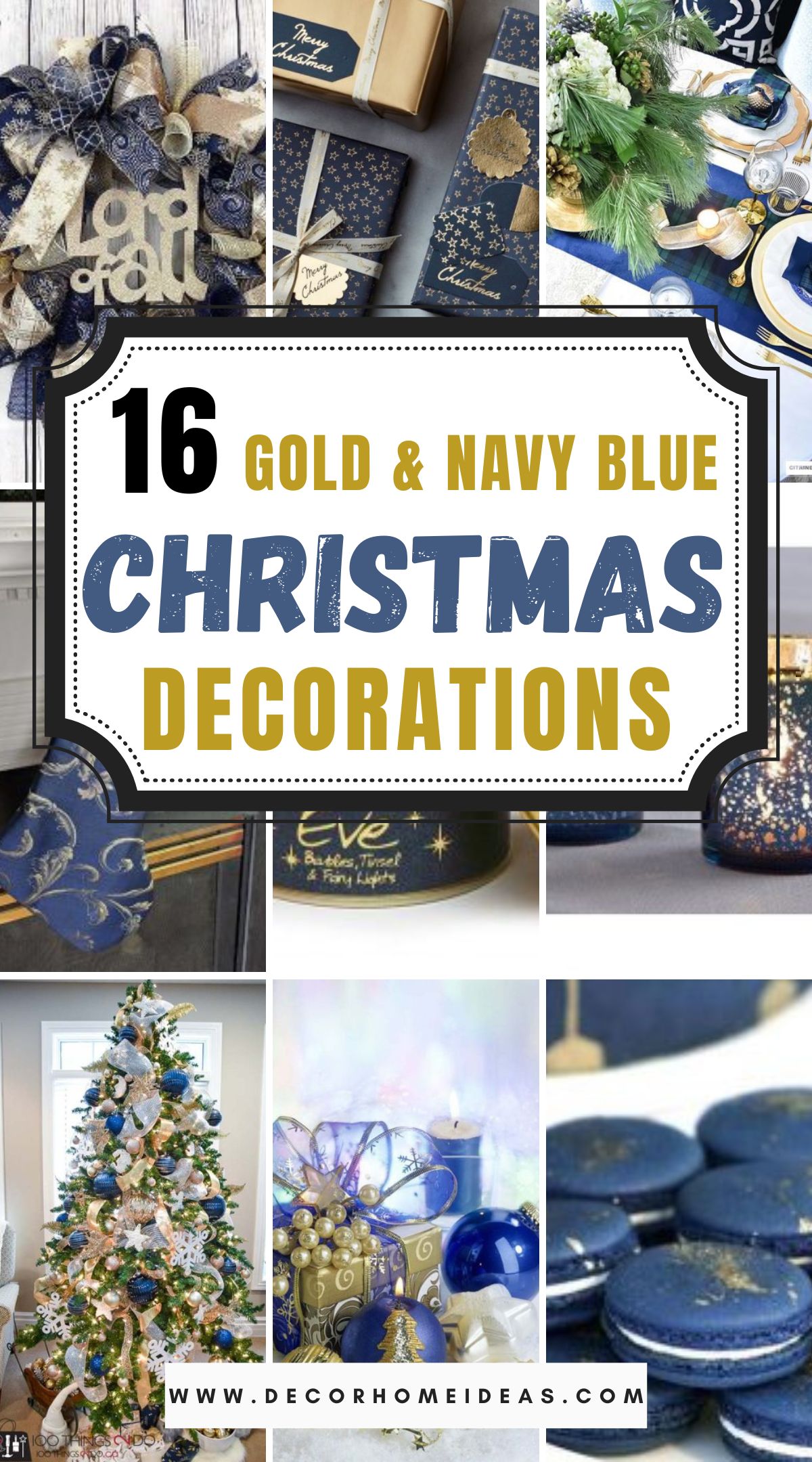 16 Gold and Navy Blue Christmas Decorations 3