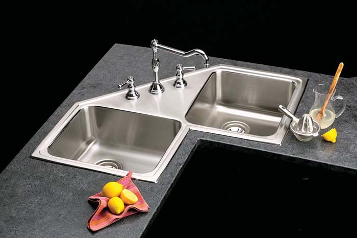 Double Bowl Corner Kitchen Sink #cornersink #kitchen #sink #decorhomeideas