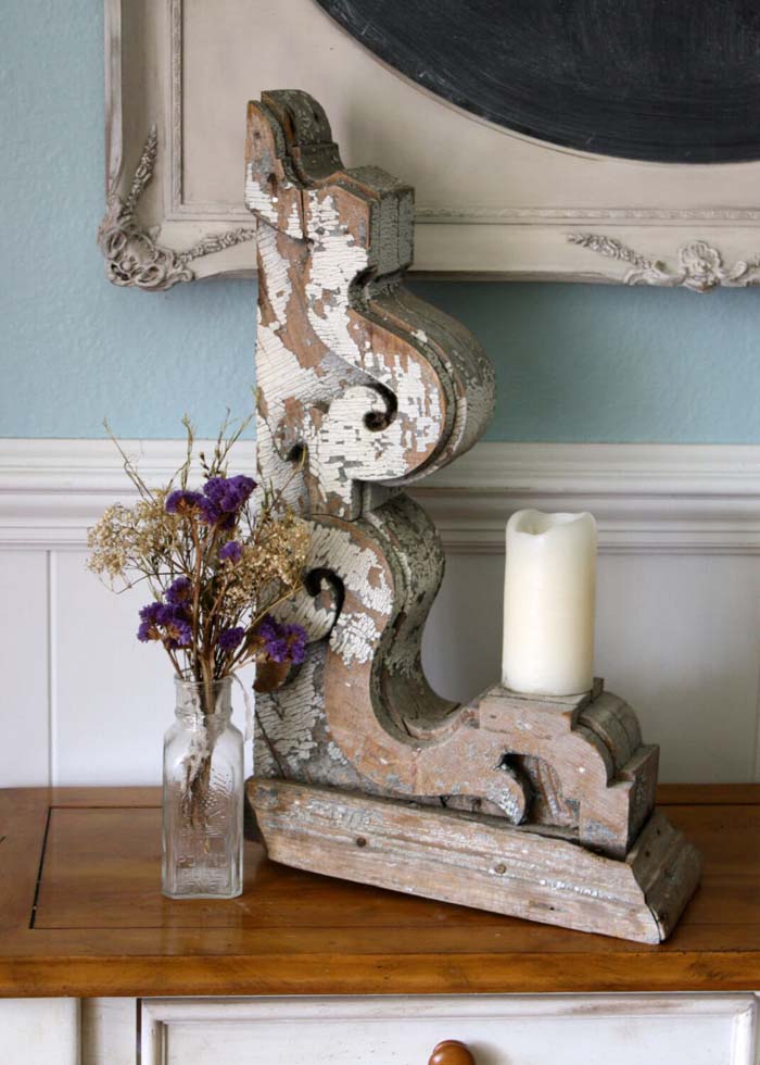Repurposed Distressed Wood Corbel Candleholder #corbel #decoration #decorhomeideas