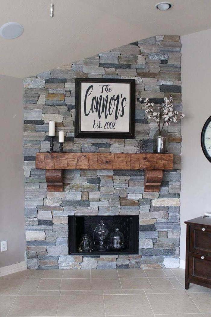 Warm Wood Corbel-Supported Fireplace Mantel #corbel #decoration #decorhomeideas
