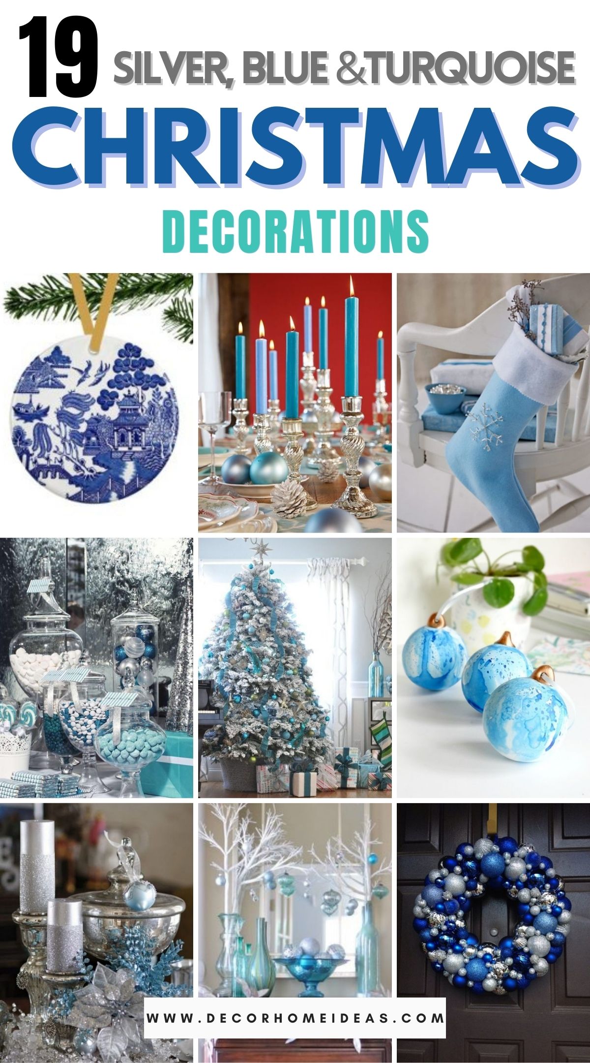 19 Silver Blue and Turquoise Christmas Decorations 3