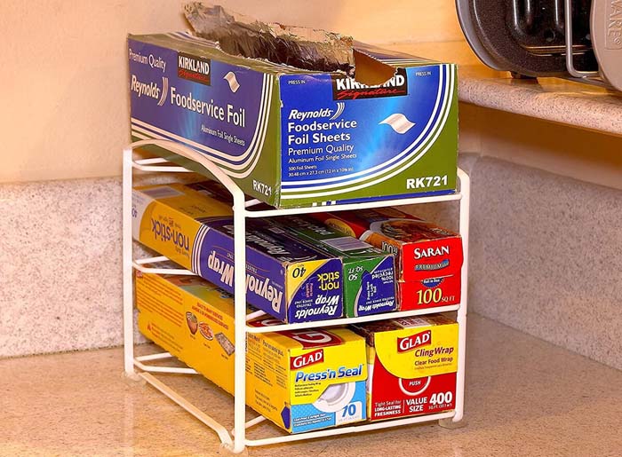 Kitchen Wrap Organizing Rack with Three Shelves #smallkitchen #storage #organization #decorhomeideas