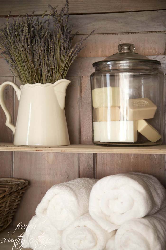 French Country Bathroom or Linen Closet Display #frenchcountry #decor #decorhomeideas