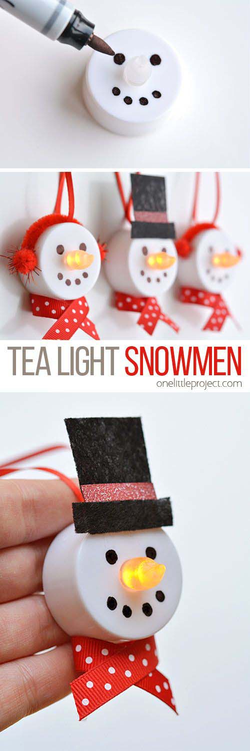 Tea Light Snowman Ornaments #Christmas #snowman #crafts #decorhomeideas