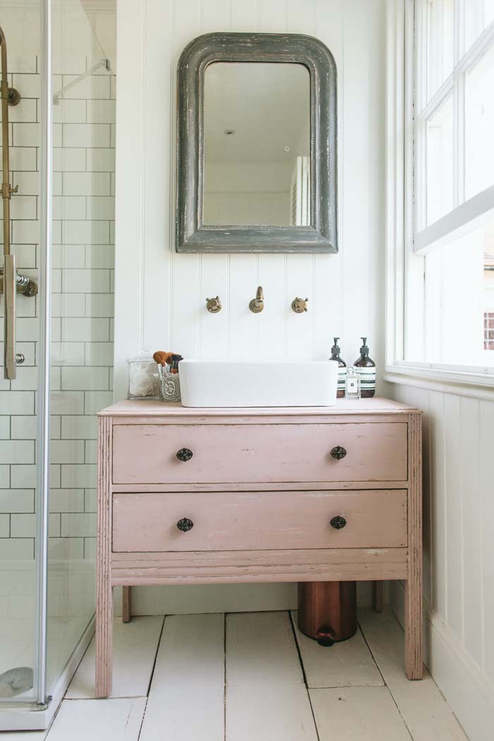 DIY Upcycled Dresser Bathroom Vanity #shabbychic #bathroom #decorhomeideas