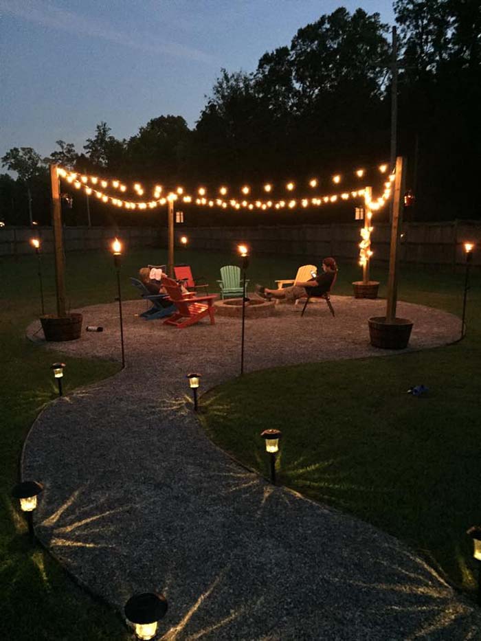 Simple Backyard Idea with DIY Fire Pit and Seating Area #backyard #outdoorspaces #decorhomeideas