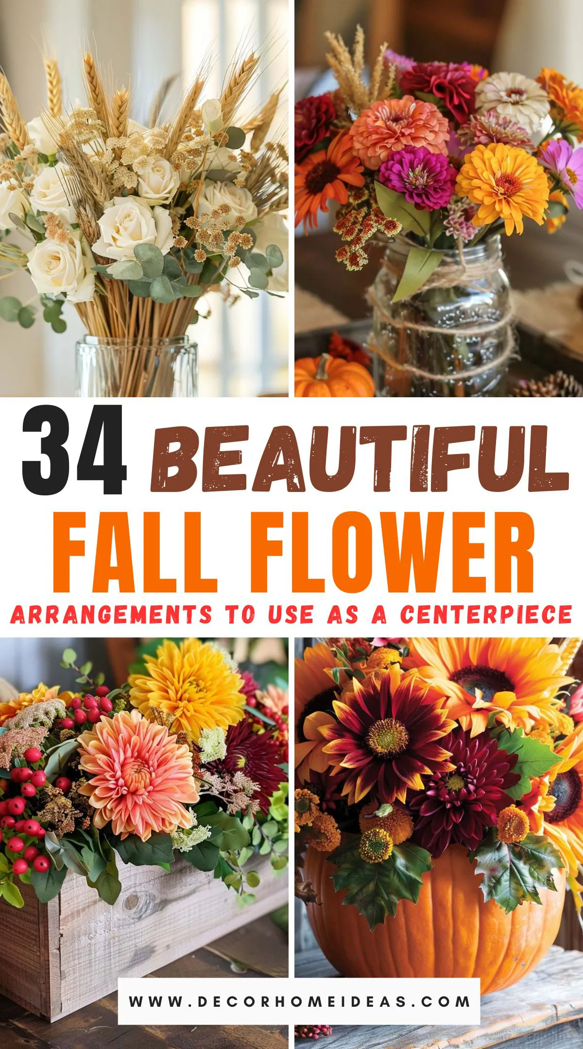 Elevate your autumn decor with the 34 most beautiful fall flower arrangements perfect for centerpieces. Discover stunning combinations of rich hues and seasonal blooms that bring warmth and charm to any table setting. From rustic elegance to modern sophistication, these arrangements will inspire you to create captivating fall centerpieces for your home.