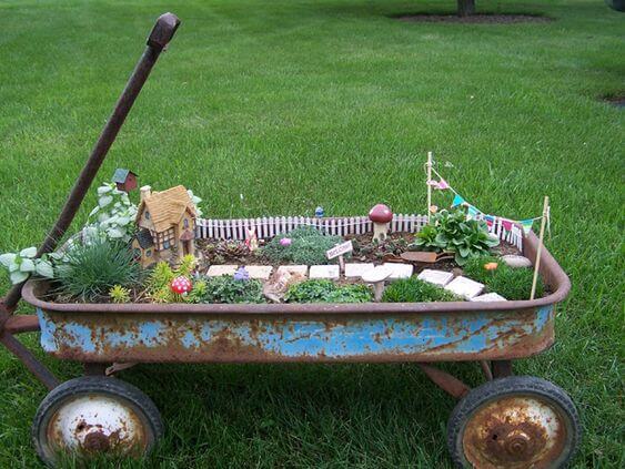 Vintage Wagon Fairy Garden