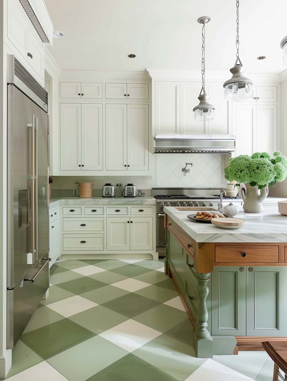 22. Sage Green and White Tiles