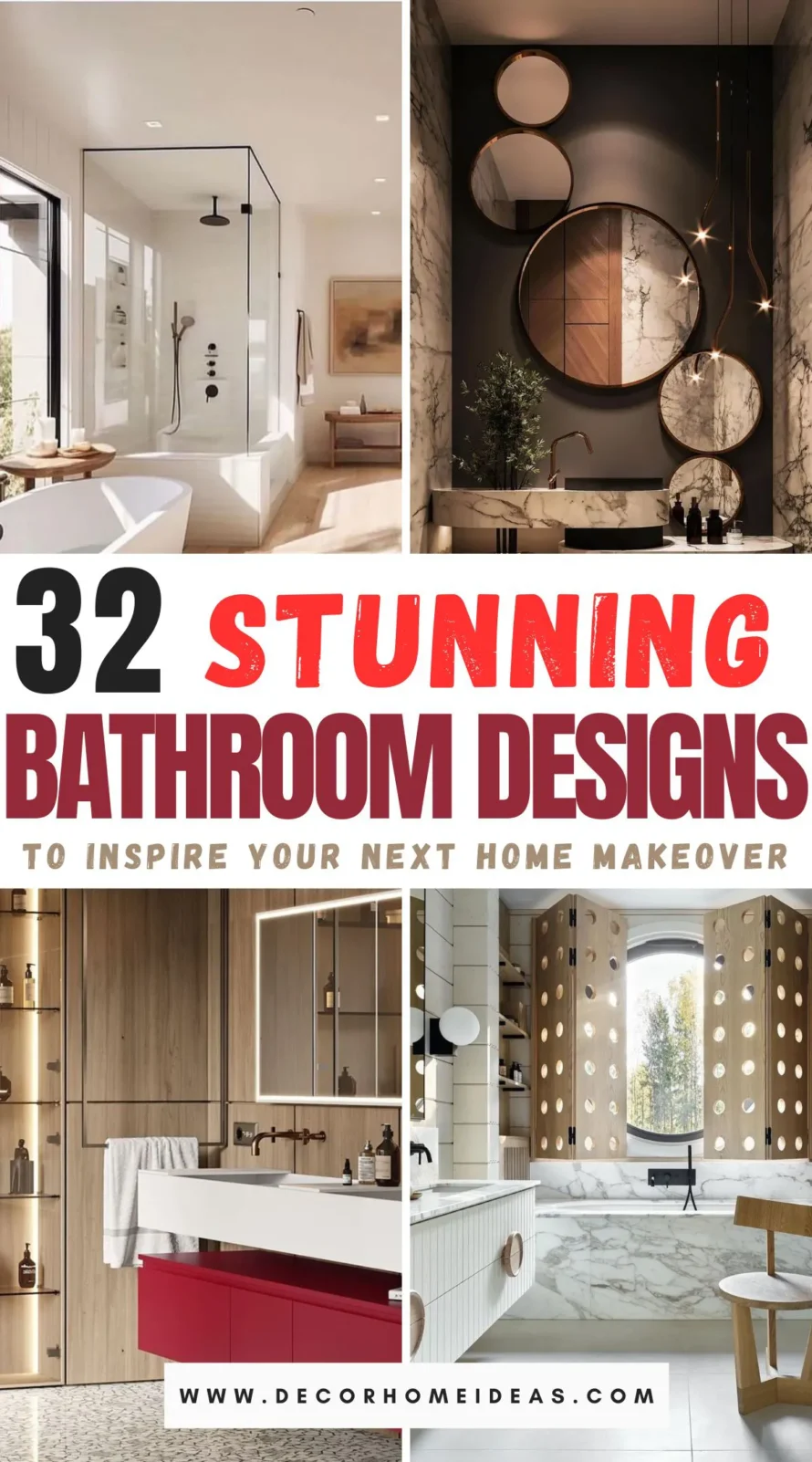 Transform your home with these 32 stunning bathroom designs! From sleek modern spaces to cozy rustic retreats, discover a variety of styles and ideas that will inspire your next makeover. Whether you're dreaming of a spa-like sanctuary or a bold, colorful statement, these designs have something for every taste. Ready to be inspired? Dive in and start planning your dream bathroom today!