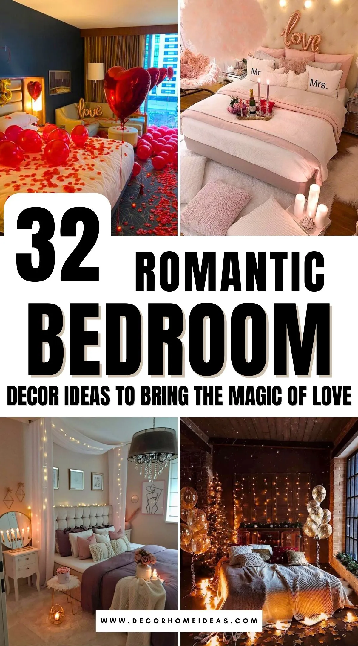 Discover 32 enchanting romantic bedroom decor ideas that set the mood for love and intimacy. From cozy lighting and dreamy fabrics to heartfelt details, these tips will help you create a serene and passionate retreat. Find out how to make your space truly special for you and your partner!






