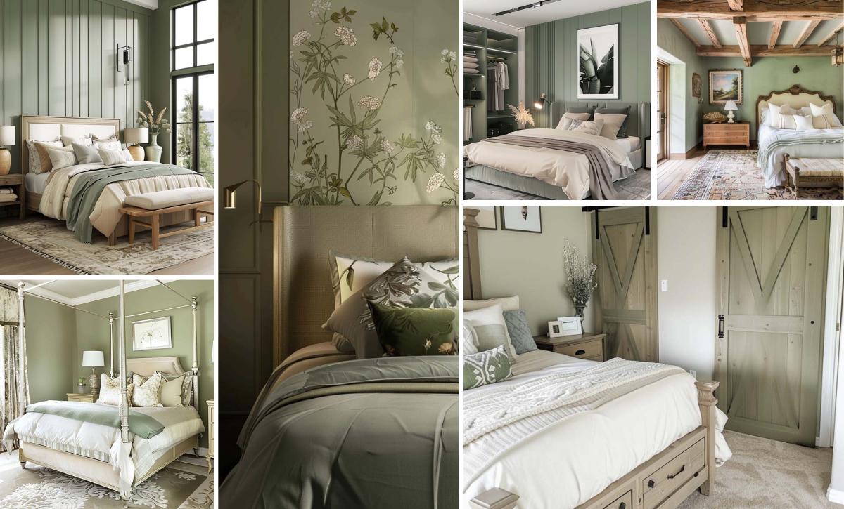 sage green and cream bedroom