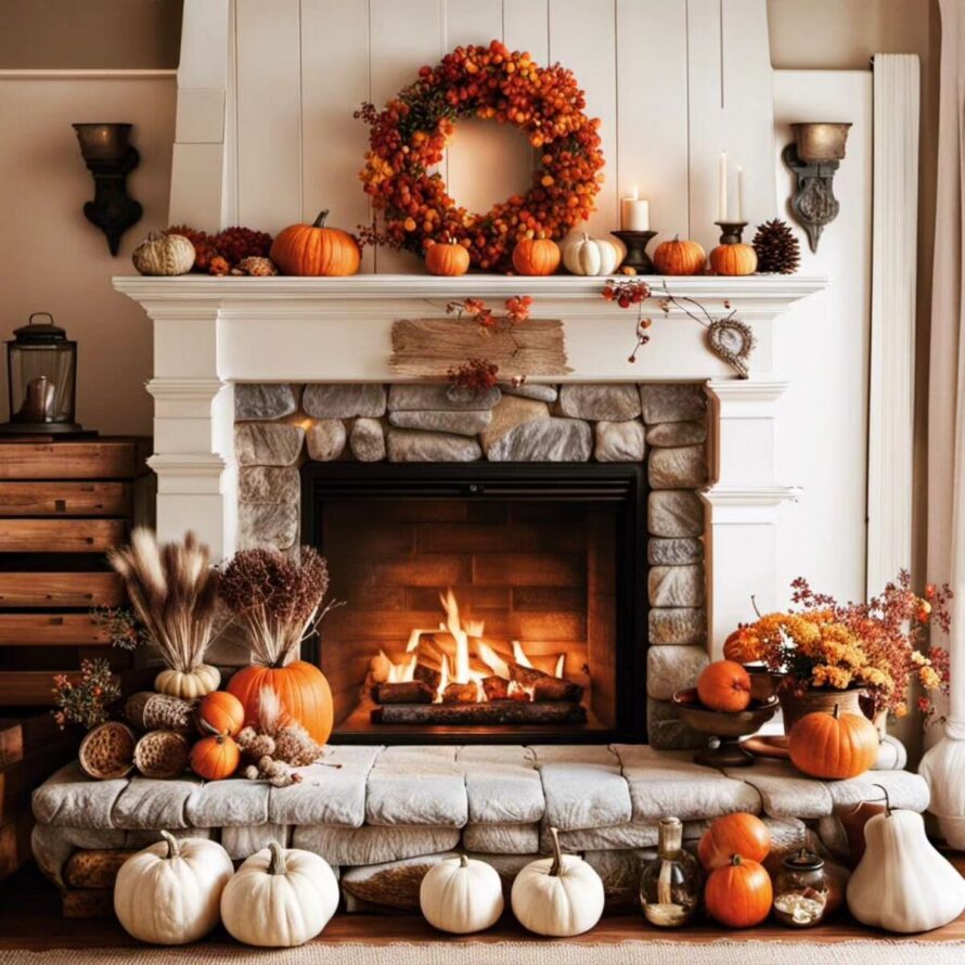 warm and inviting fall fireplace decor ideas 10