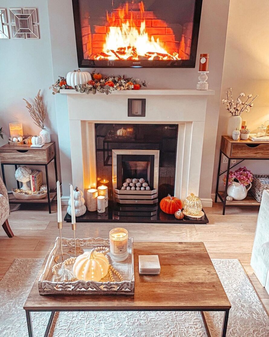 warm and inviting fall fireplace decor ideas 12