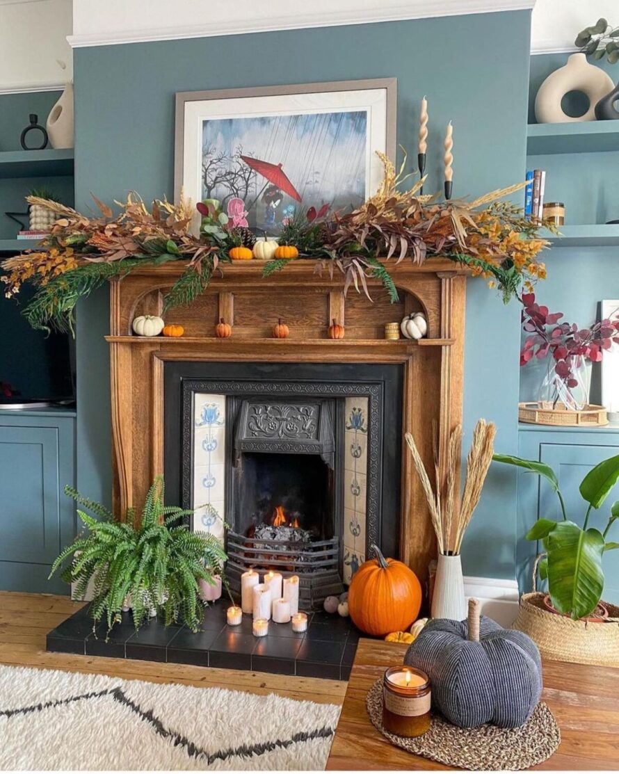 warm and inviting fall fireplace decor ideas 16