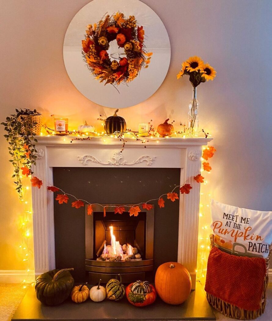 warm and inviting fall fireplace decor ideas 17