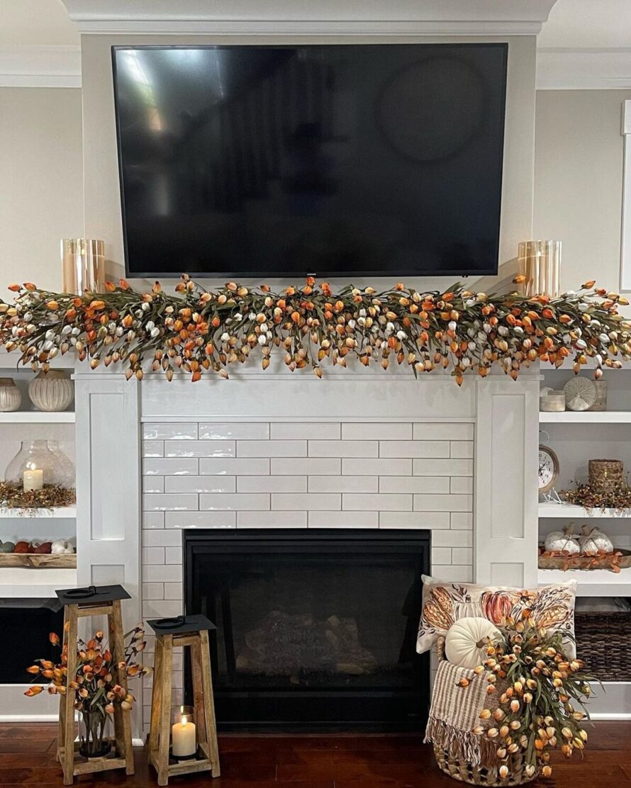 warm and inviting fall fireplace decor ideas 18