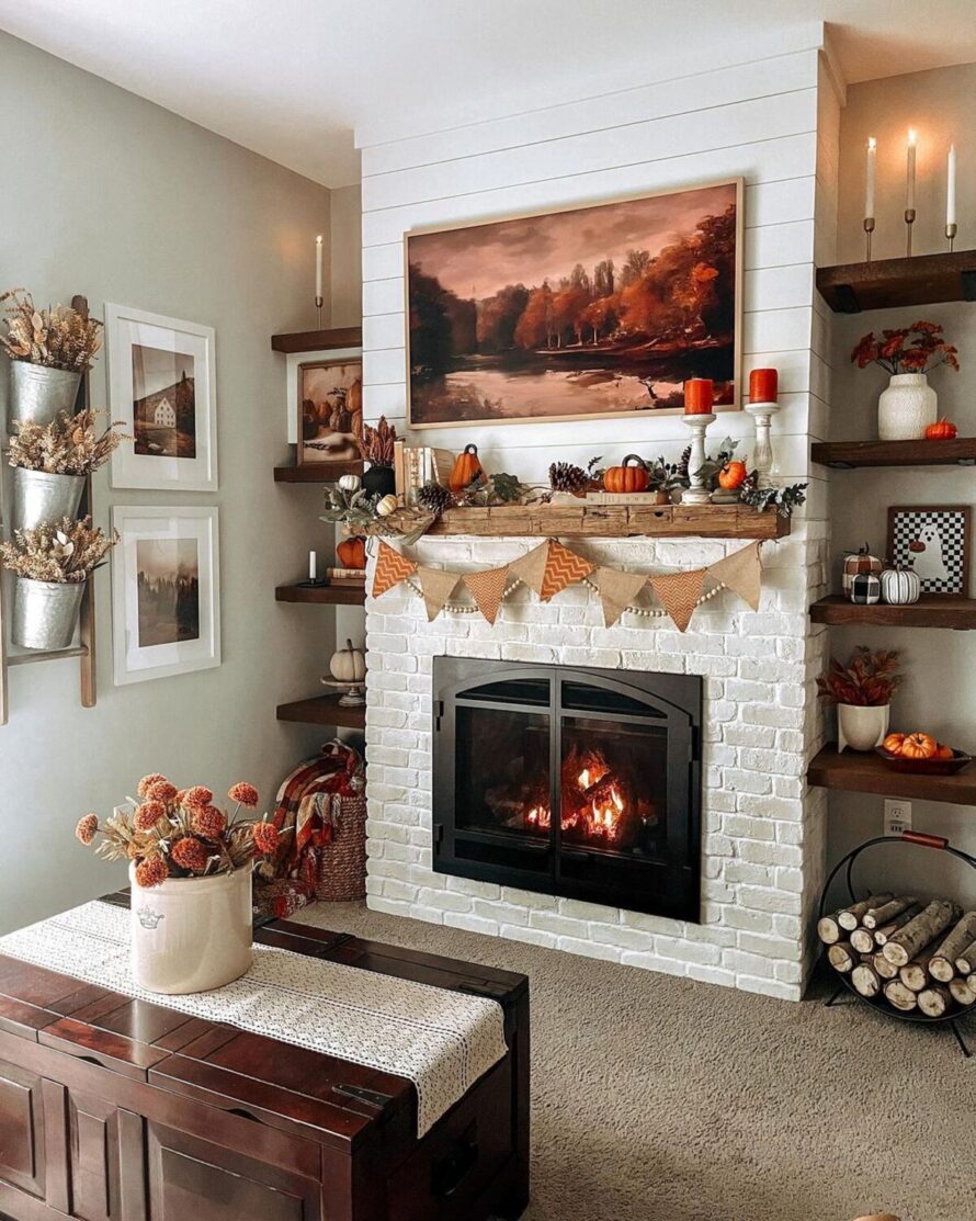 warm and inviting fall fireplace decor ideas 19