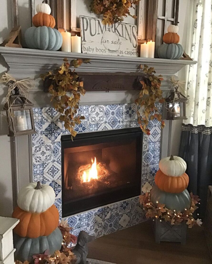 warm and inviting fall fireplace decor ideas 21