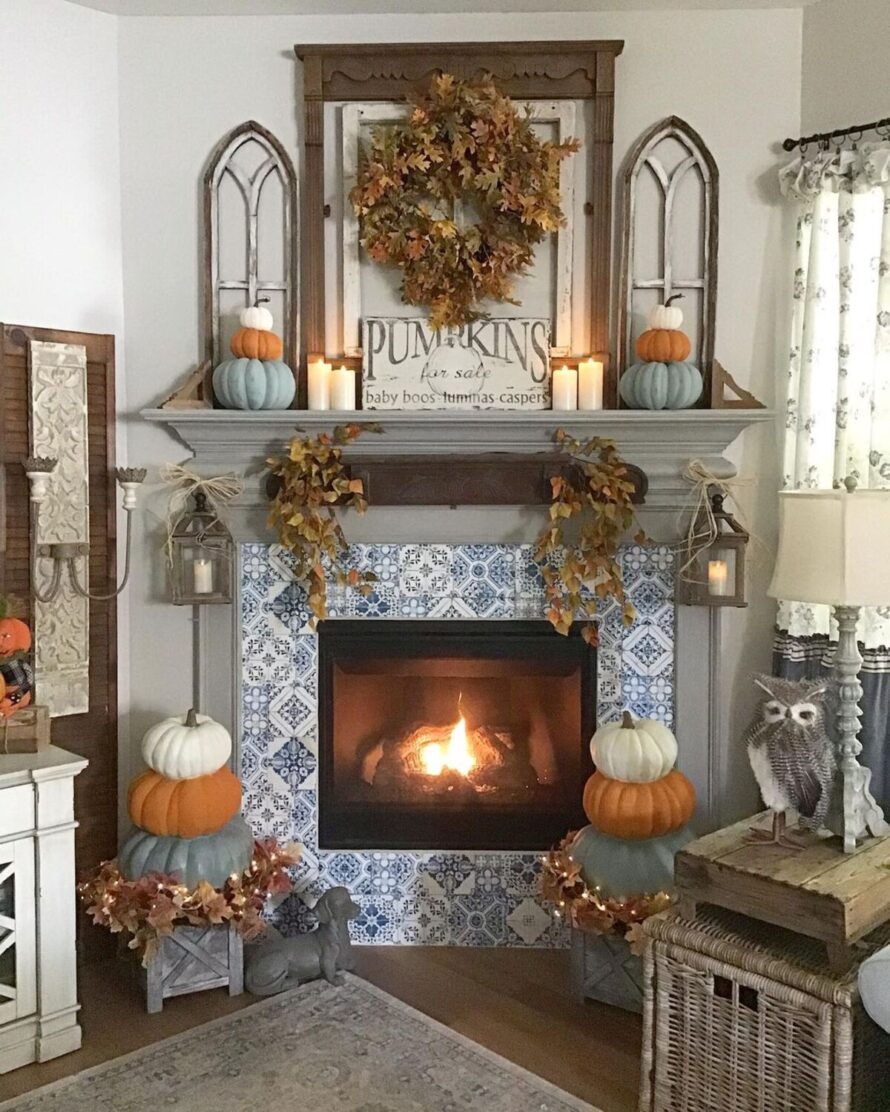 warm and inviting fall fireplace decor ideas 22