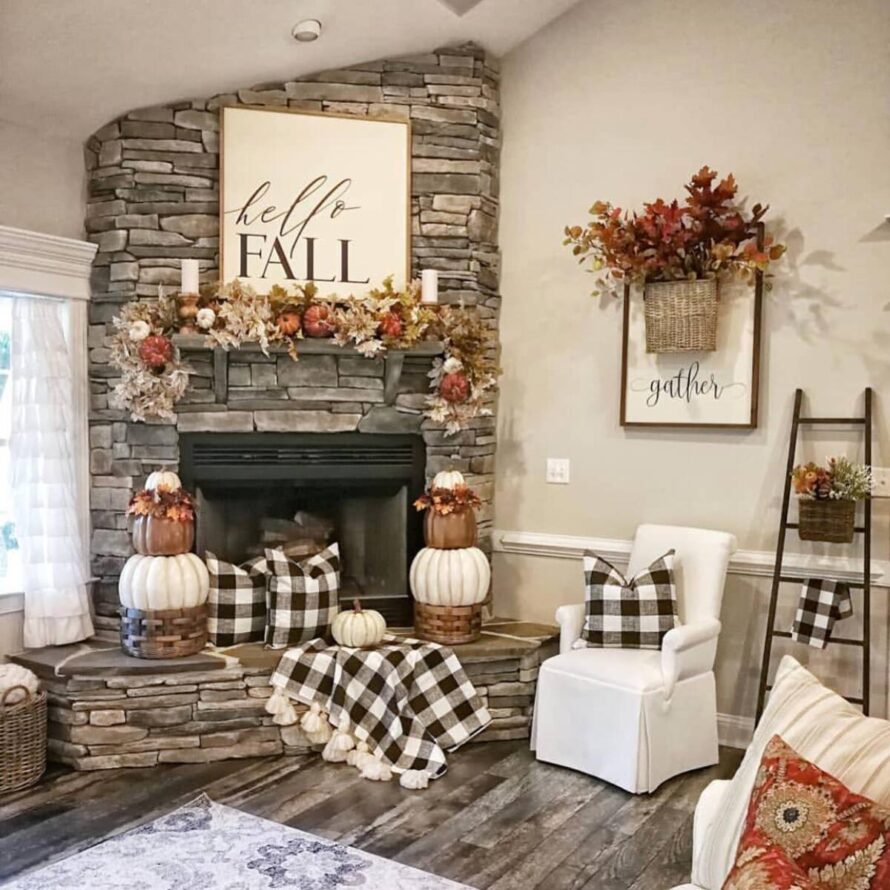 warm and inviting fall fireplace decor ideas 23