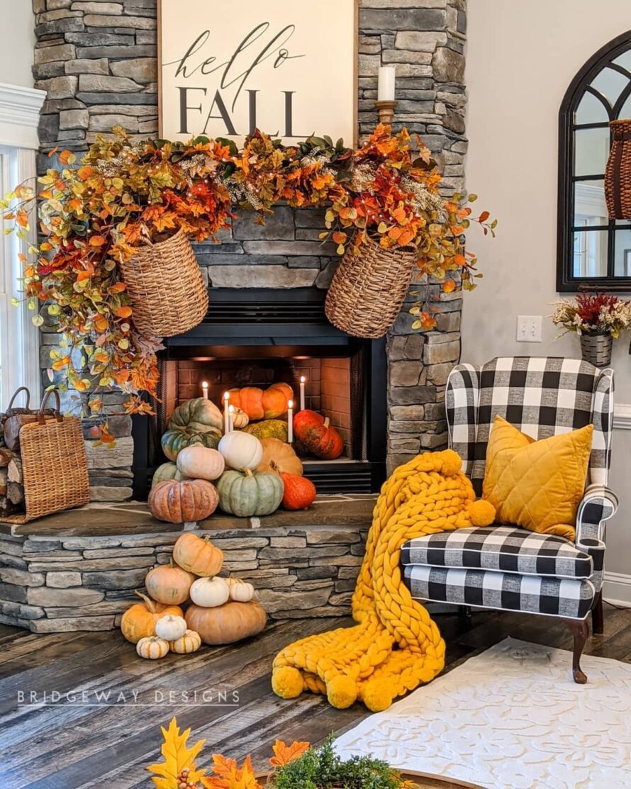 warm and inviting fall fireplace decor ideas 25