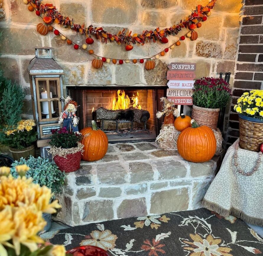 warm and inviting fall fireplace decor ideas 4