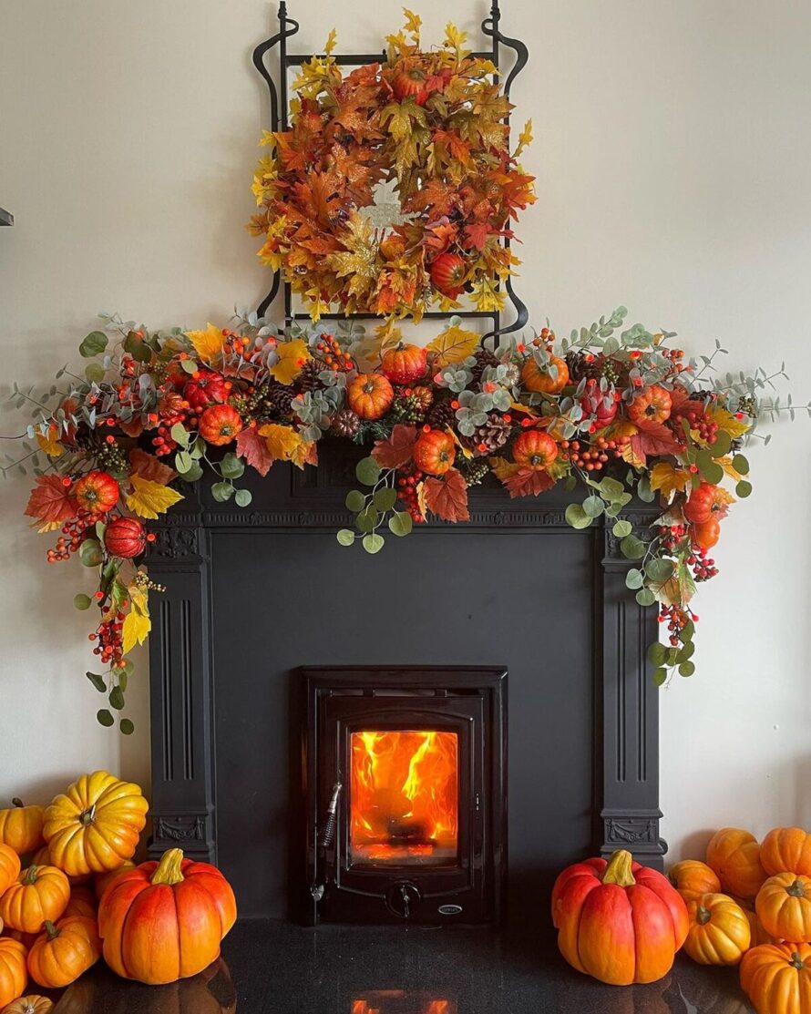 warm and inviting fall fireplace decor ideas 5