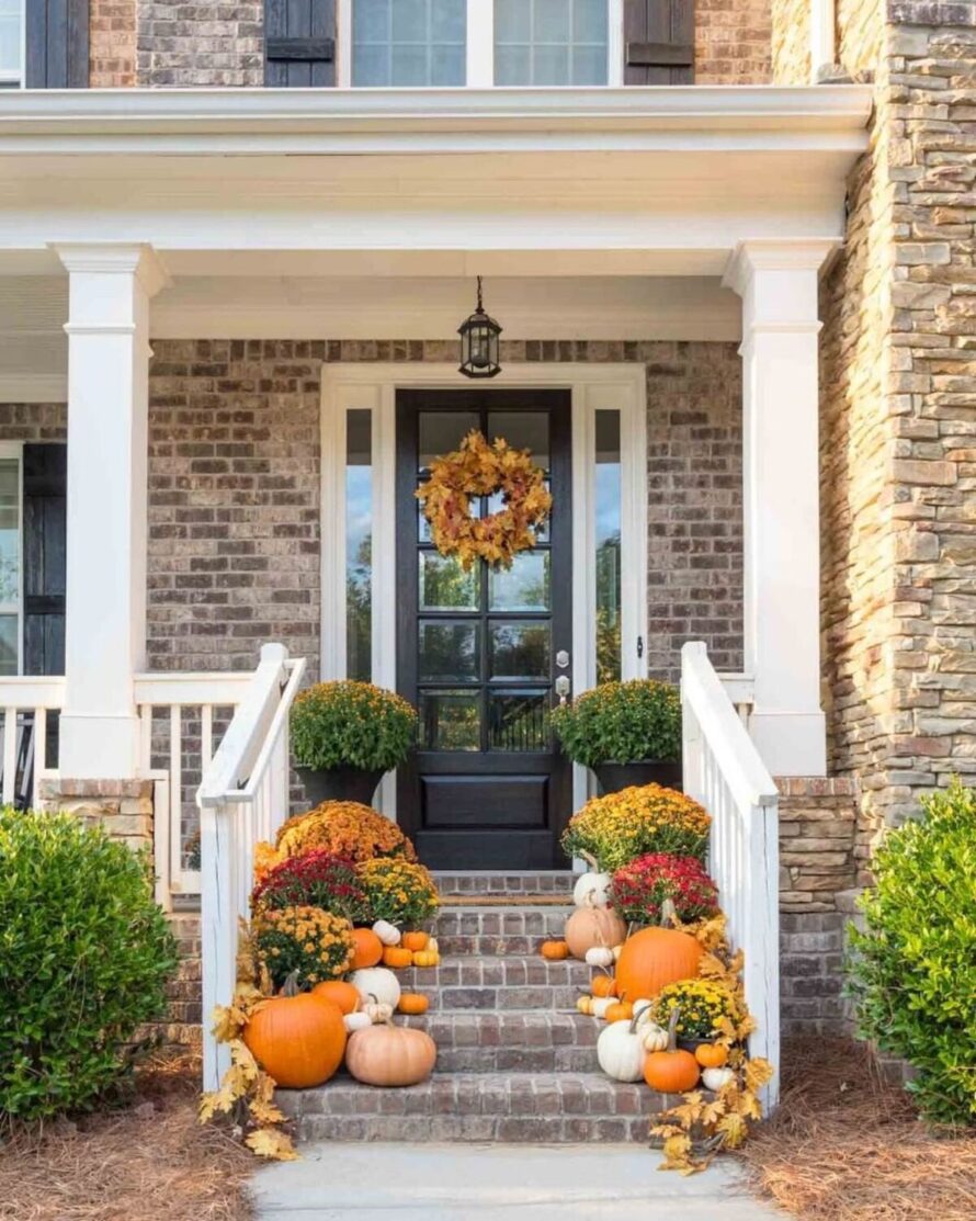 fall house exterior decorating idea 5