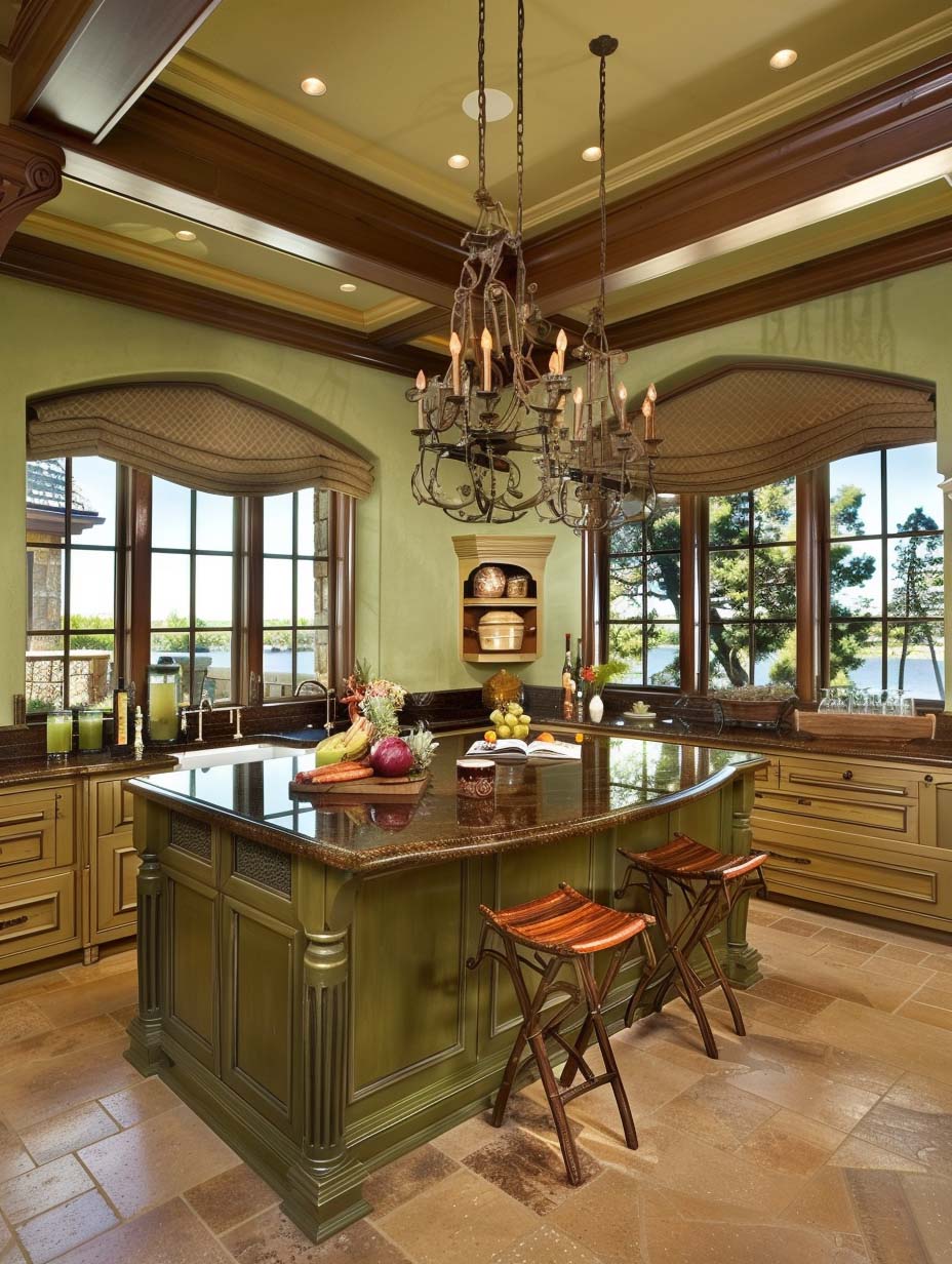 28. Opulent Sage Green and Wood Combination