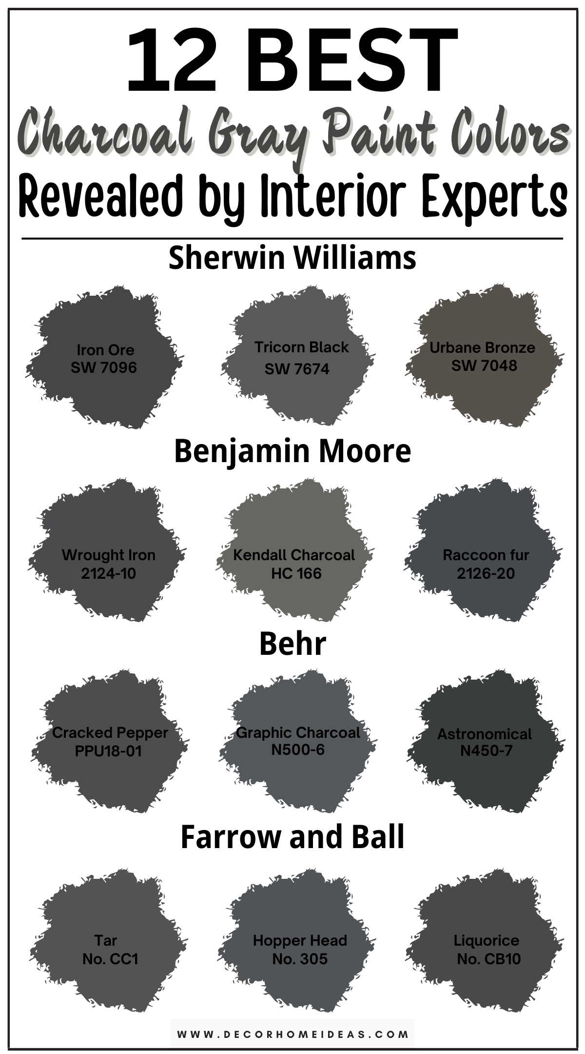 Discover 12 bold charcoal gray paint colors that make a statement. These striking shades bring a sense of drama and sophistication to any room, perfect for those looking to create a powerful and stylish space. From deep, velvety grays to rich, smoky hues, explore designer-recommended colors that add depth and elegance to your home. Ideal for accent walls, living areas, and more, these charcoal gray paints offer a versatile yet bold backdrop that complements modern and classic decor alike. Transform your home with these stunning charcoal gray shades and make a lasting impression.