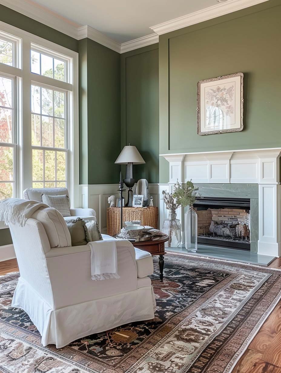 Sherwin Williams Dried Thyme Sage Green Living Room