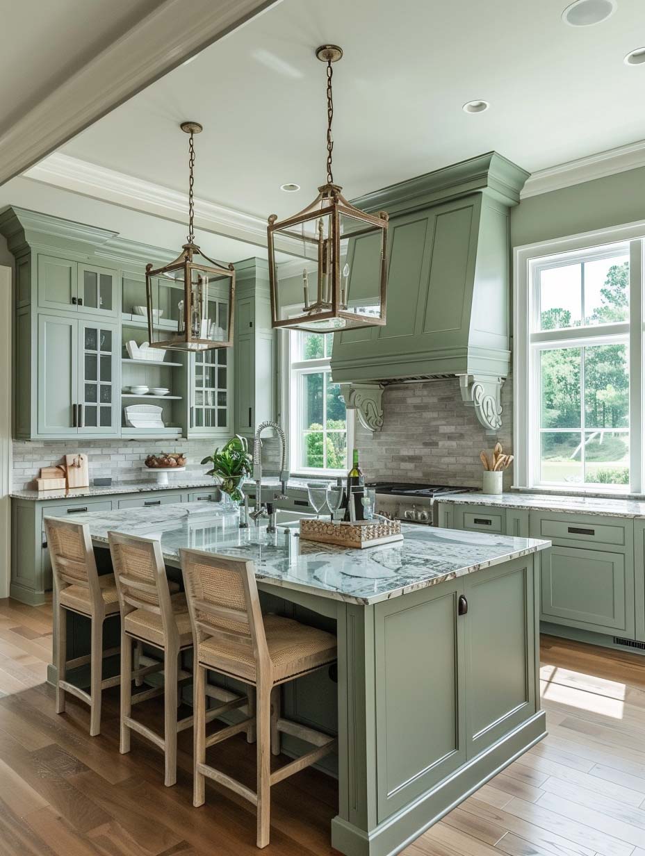 Sherwin Williams Frosted Fern Sage Green Kitchen