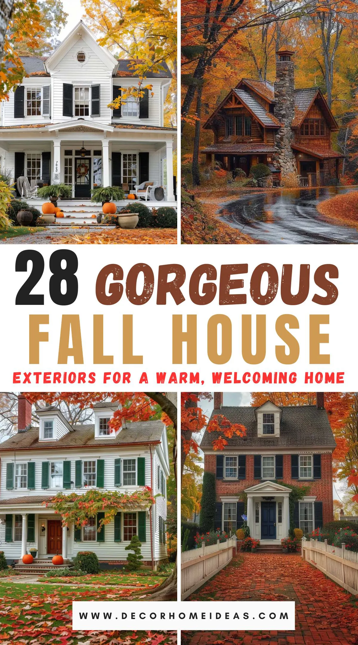 Transform your home into an autumnal haven with these 28 beautiful fall house exterior ideas! From cozy porch decorations to stunning landscaping tips, discover ways to enhance your home's curb appeal and embrace the season's charm. Get inspired to create a warm, inviting exterior that celebrates the beauty of fall.