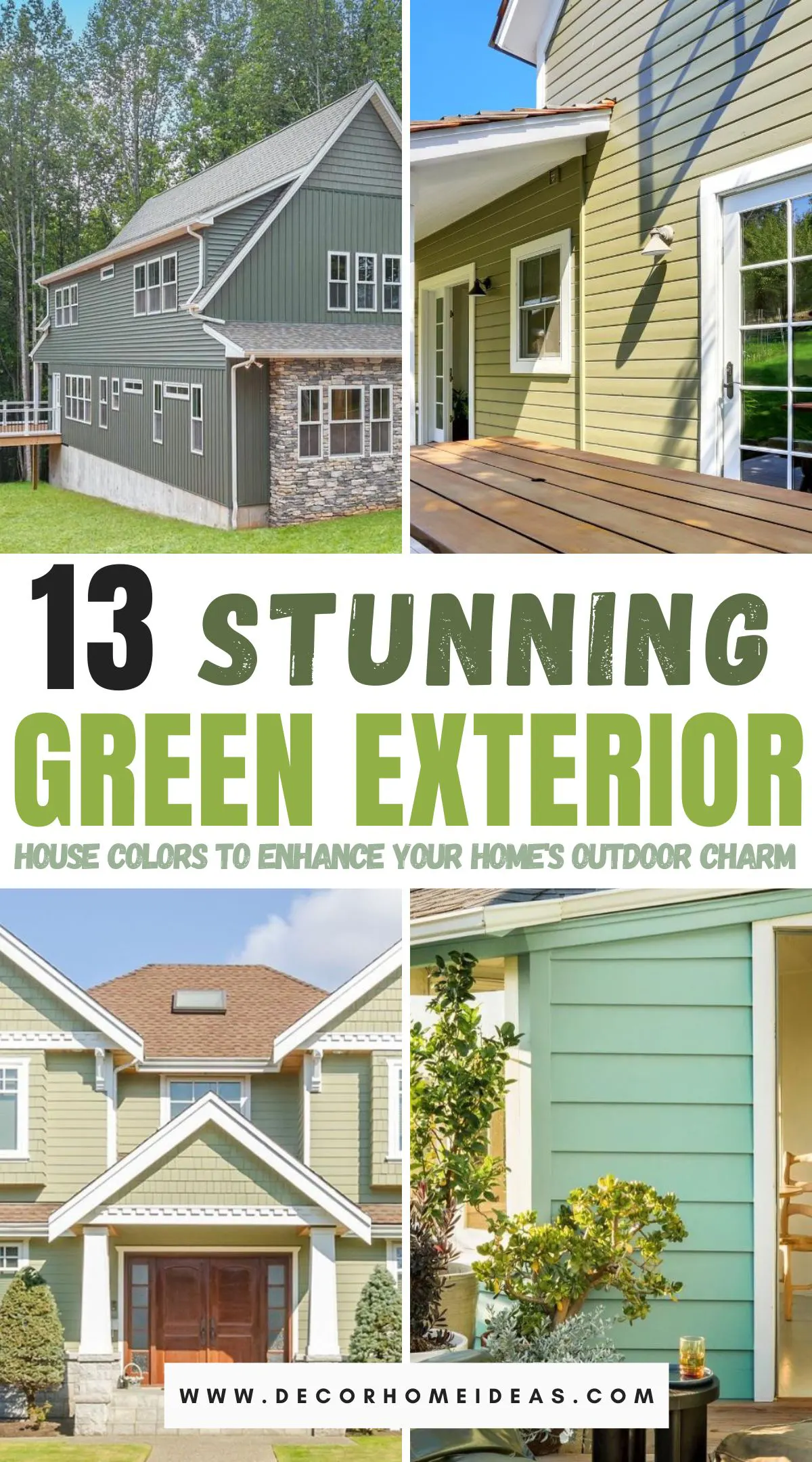 Enhance your home's outdoor charm with these 13 stunning green exterior house colors. From deep forest hues to light, refreshing shades, discover the perfect green to complement your home's architecture and landscape. Explore how these captivating colors can add a touch of elegance and natural beauty to your exterior.