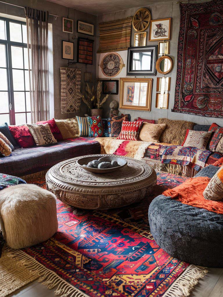 21. Vibrant Textured Boho Lounge