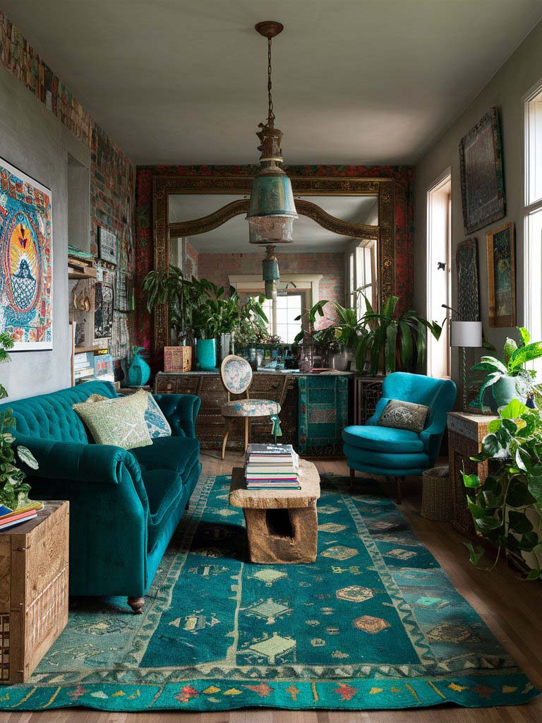 25. Eclectic Boho with Rich Teal Accents