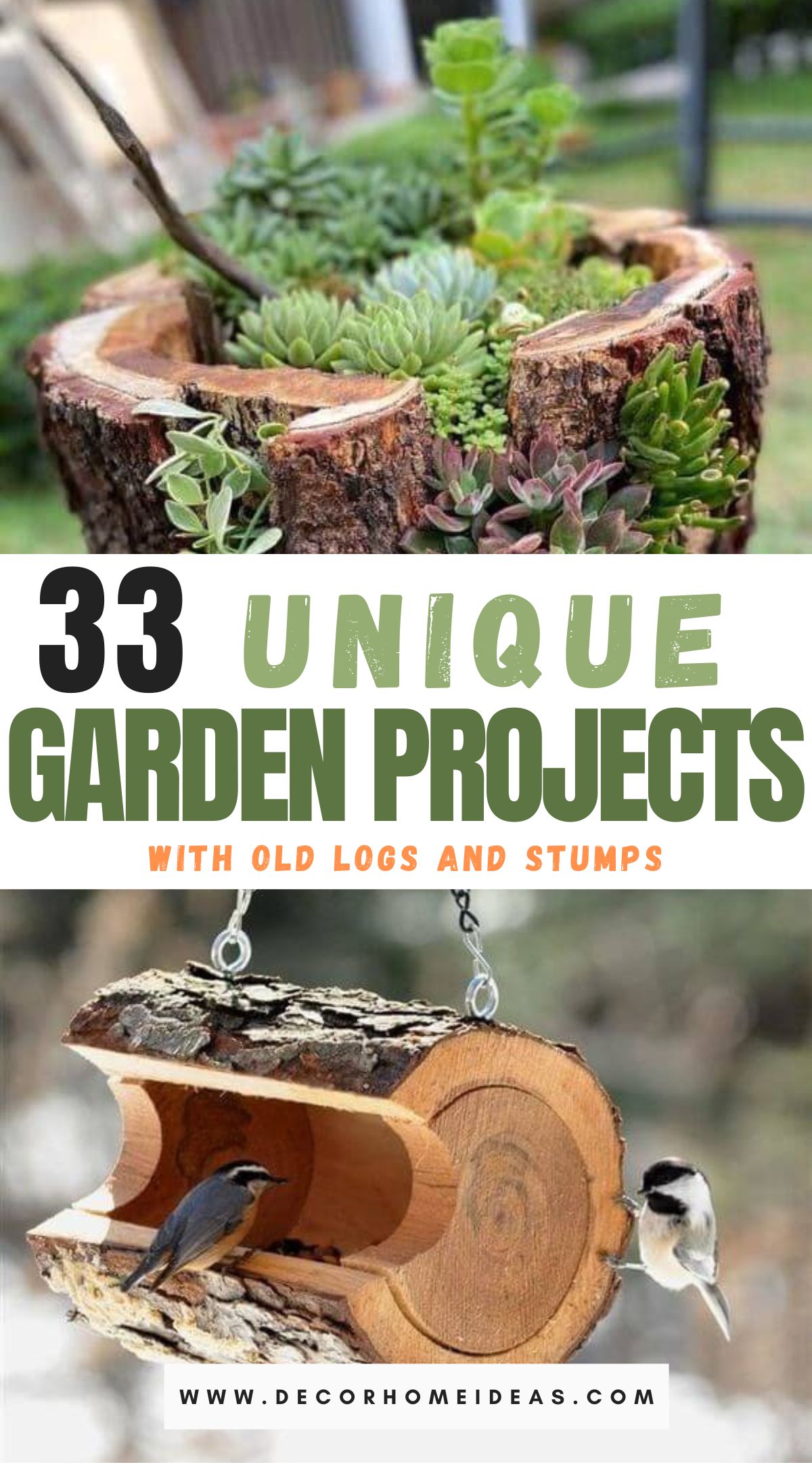 creative log and stump garden ideas