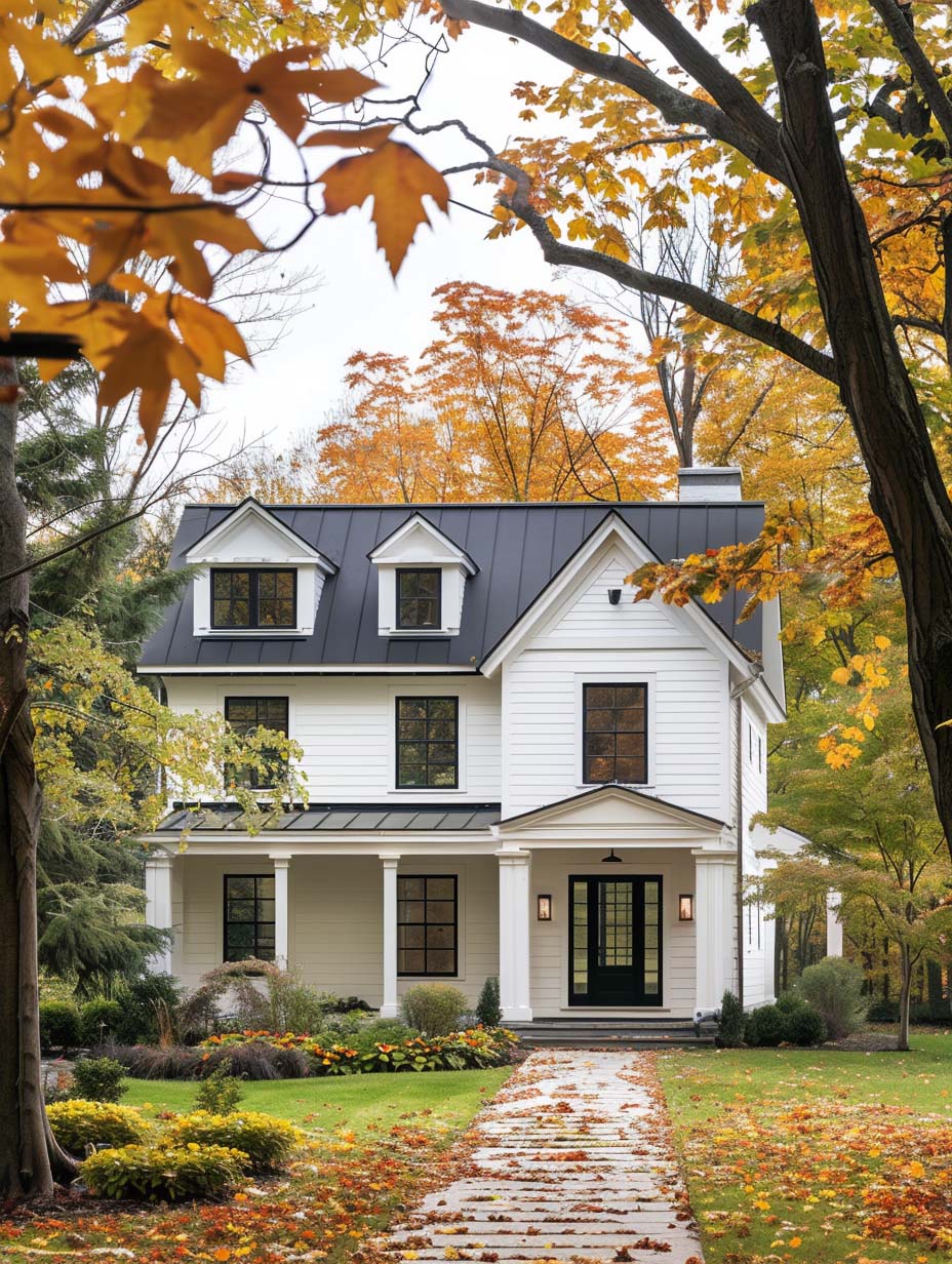 13. Modern Farmhouse Surrounded by Autumn Leaves