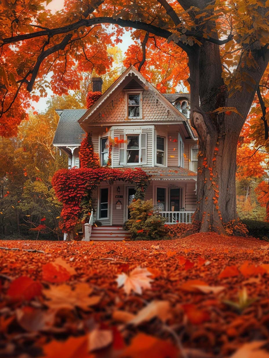 18. Yellow House with Vibrant Fall Foliage