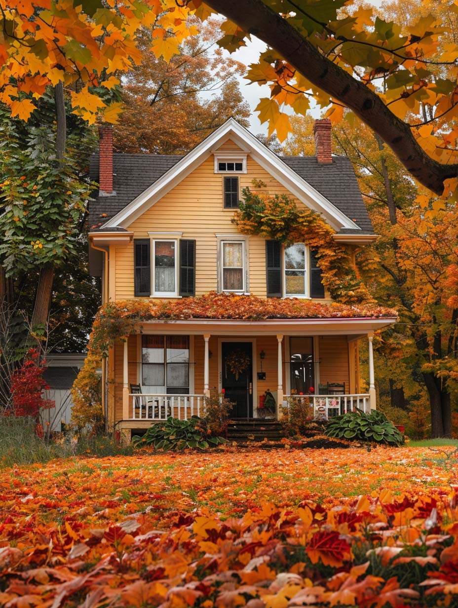 19. Classic White Farmhouse with Autumn Charm