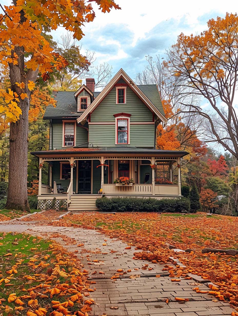 25. Charming Green House in Fall