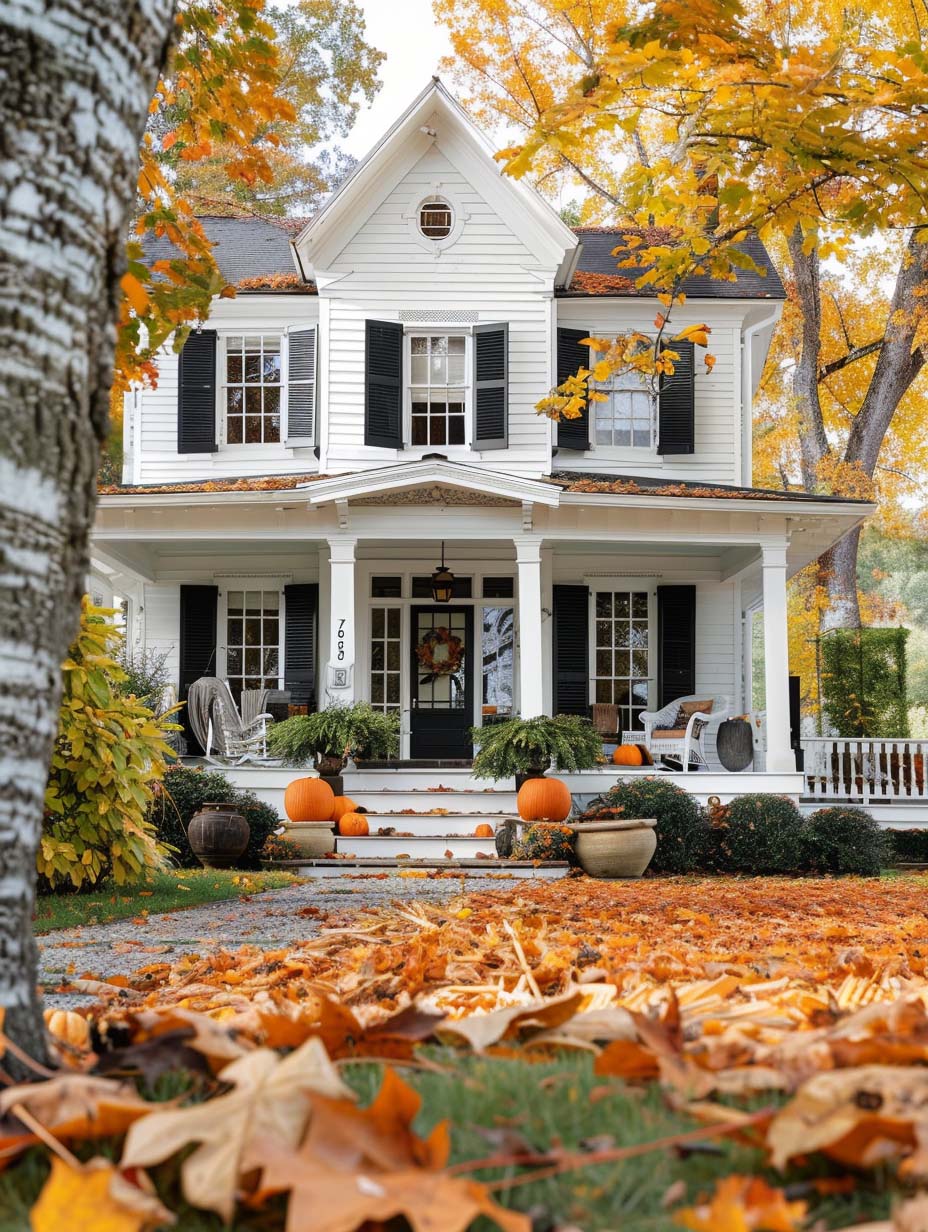 26. Classic White House with Autumn Decor