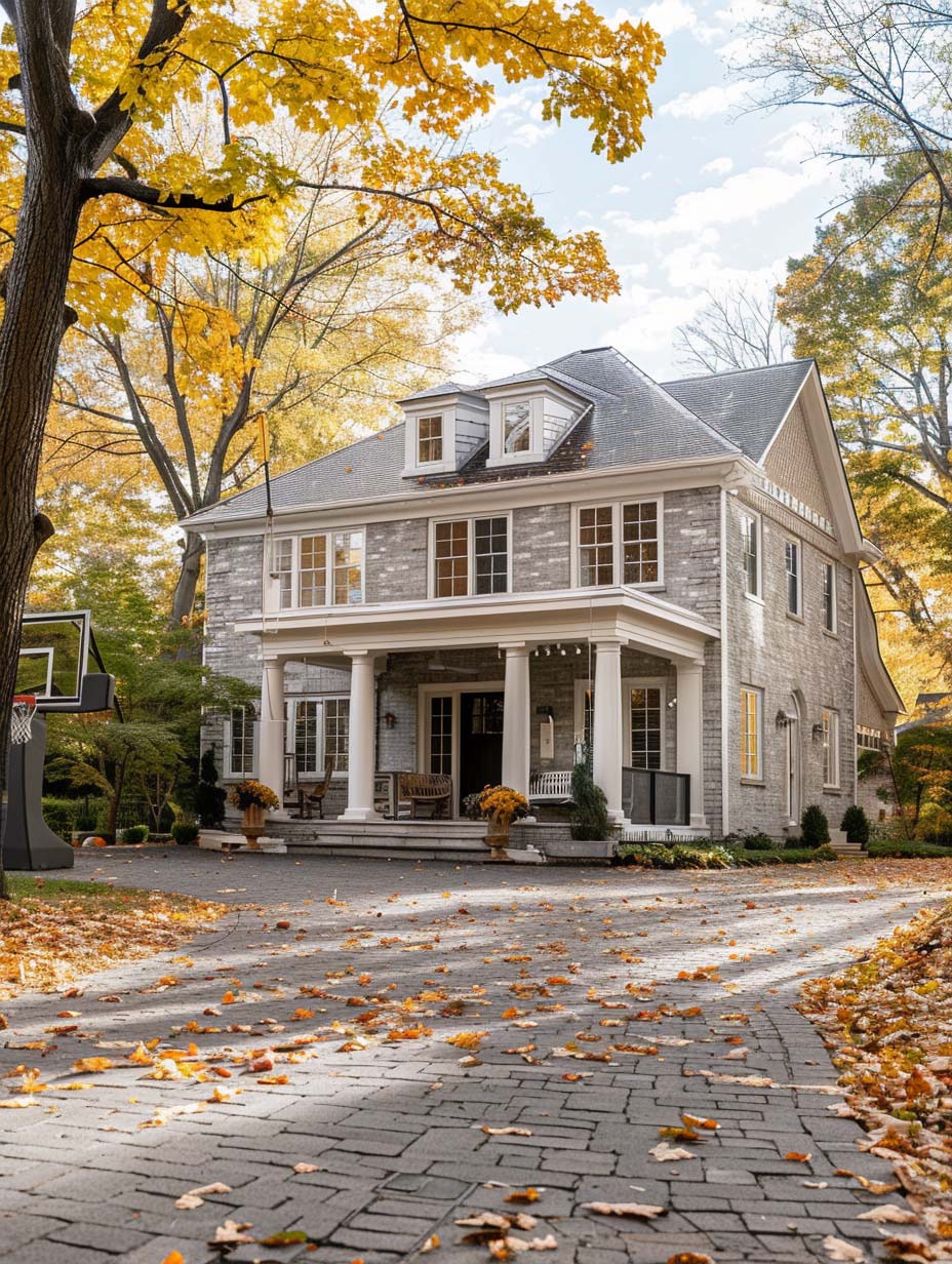 3. Elegant Brick Home with Seasonal Accents