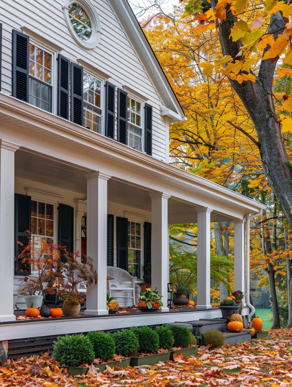 4. Inviting Porch with Rustic Fall Decorations