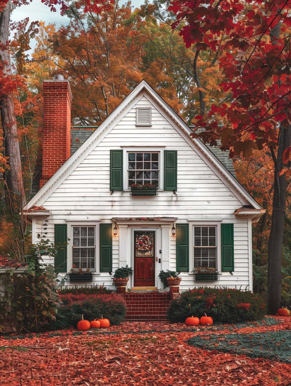 5. Quaint Cottage Amidst Autumn Leaves